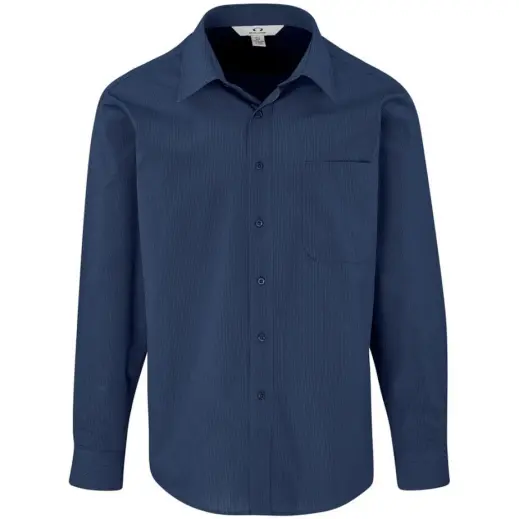 Mens Long Sleeve Micro Check Shirt Navy